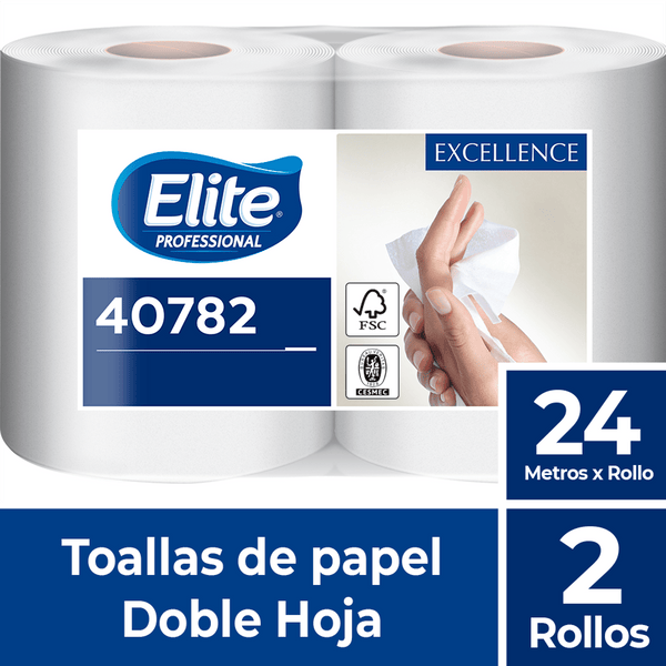 TOALLA DE PAPEL DOBLE HOJA ELITE (8 PAQUETES X 2 ROLLOS X 24 METROS)