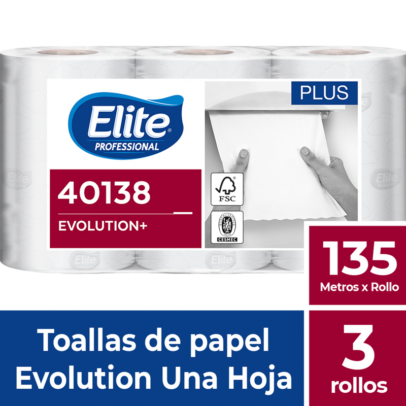 TOALLA DE PAPEL AUTOCORTE ELITE (135 METROS X 3 ROLLOS)