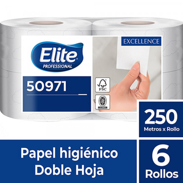 PAPEL HIGIÉNICO DOBLE HOJA ELITE (250 METROS X 6 ROLLOS)